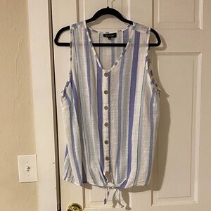 CZ Collection Blue and White Striped Sleeveless Button down Top 1X
